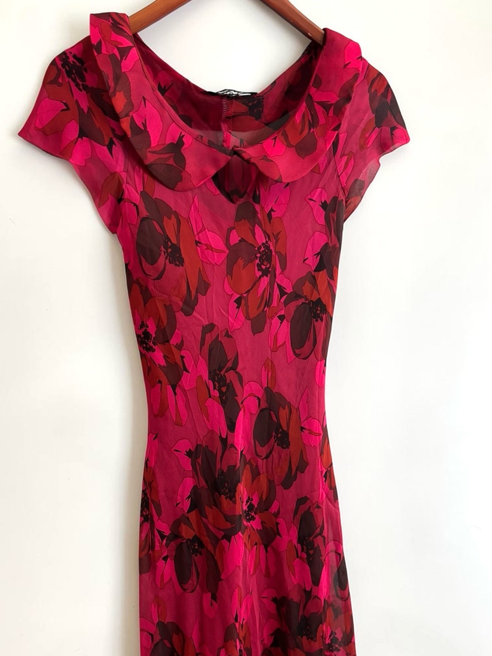 Vintage Betsey Johnson Dress Silk Floral Midi Red Black S/M - Picture 2 of 11